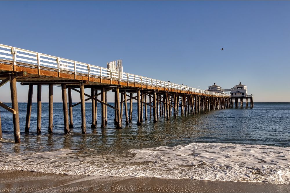 View of Malibu pier and beach in Southern California