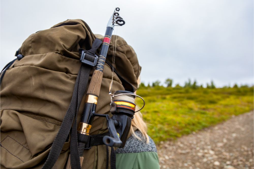 fishing rod on a backpack